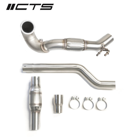 CTS TURBO MQB AWD EXHAUST DOWNPIPE WITH HIGH FLOW CAT (MK7/MK7.5 GOLF AWD, GOLF R, A3/S3/TT/TT-S QUATTRO)